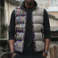 African Ndebele Art Patterns Sleeveless Puffer Jacket Beige Half Style