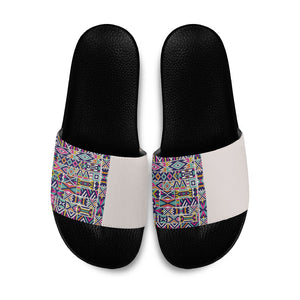 African Ndebele Art Patterns Slide Sandals Beige Half Style