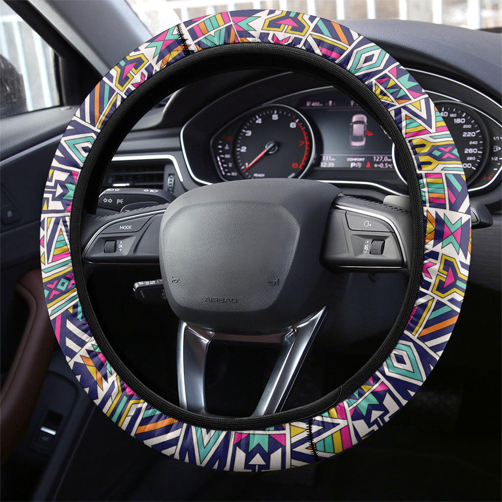 African Ndebele Art Patterns Steering Wheel Cover Beige Half Style