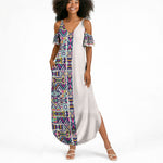 African Ndebele Art Patterns Summer Maxi Dress Beige Half Style