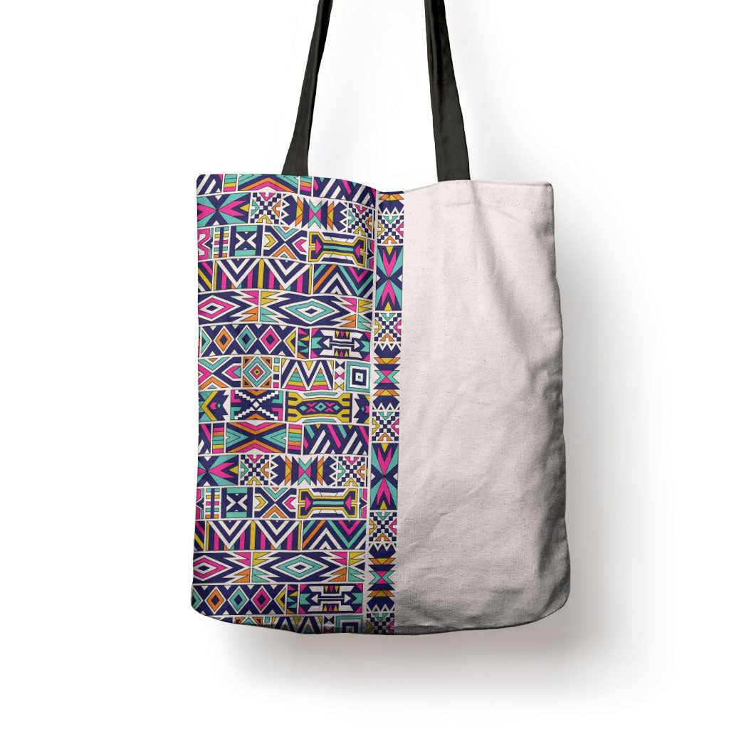 African Ndebele Art Patterns Tote Bag Beige Half Style