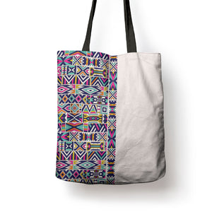 African Ndebele Art Patterns Tote Bag Beige Half Style