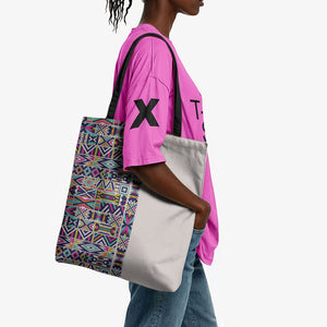 African Ndebele Art Patterns Tote Bag Beige Half Style