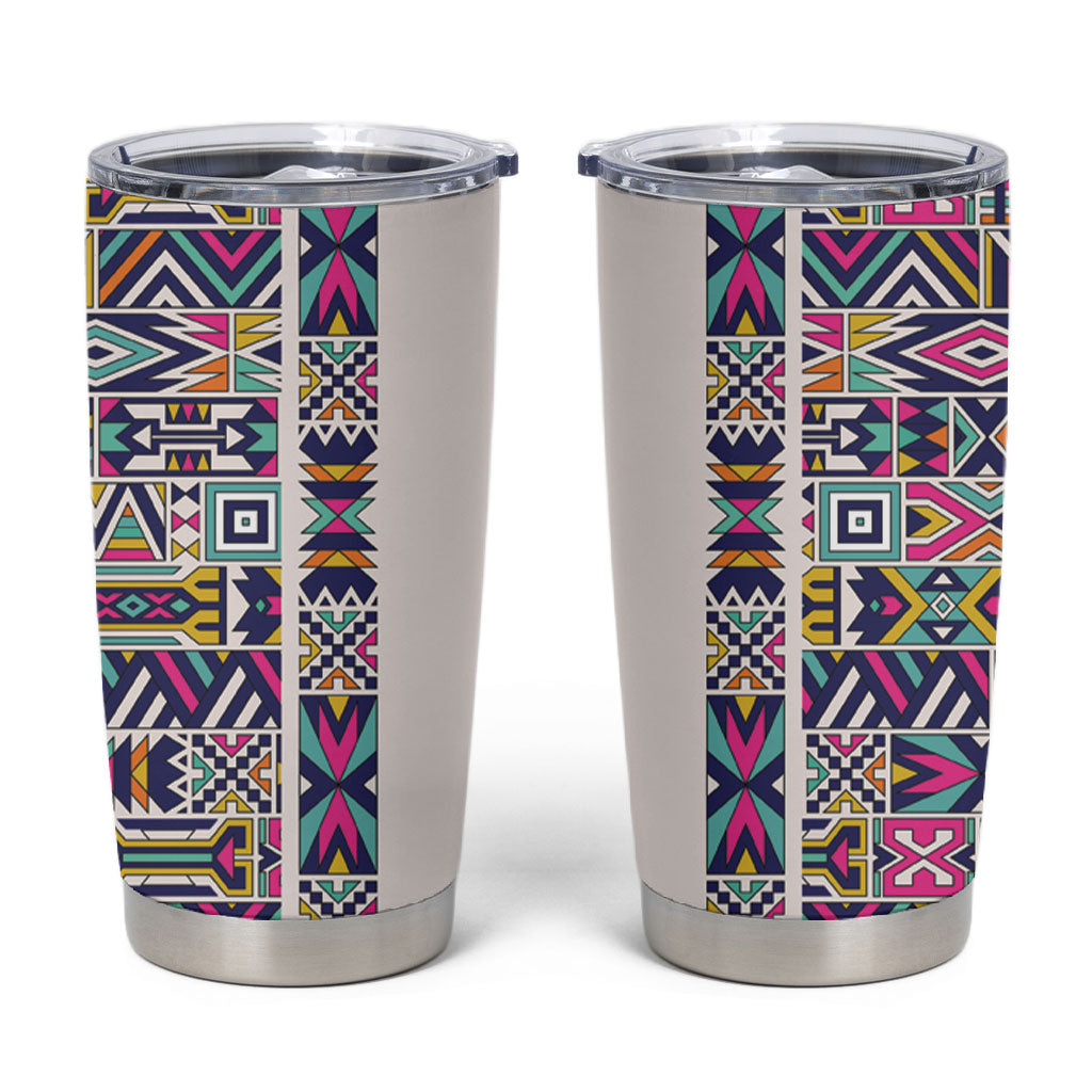 African Ndebele Art Patterns Tumbler Cup Beige Half Style