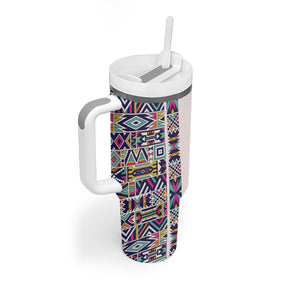 African Ndebele Art Patterns Tumbler With Handle Beige Half Style