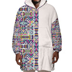 African Ndebele Art Patterns Wearable Blanket Hoodie Beige Half Style