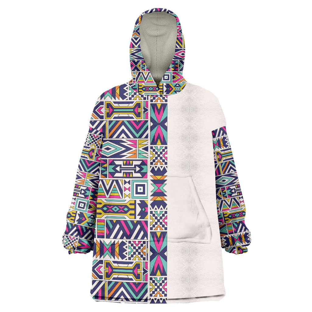 African Ndebele Art Patterns Wearable Blanket Hoodie Beige Half Style