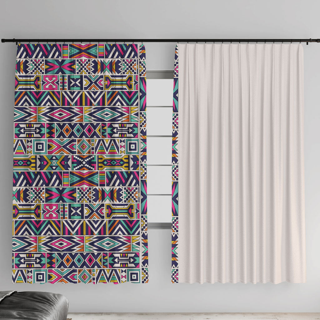 African Ndebele Art Patterns Window Curtain Beige Half Style