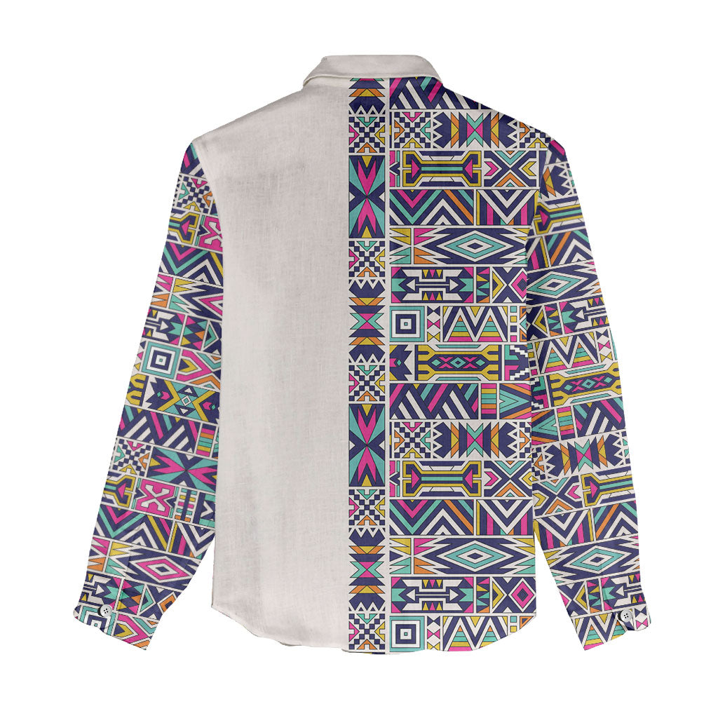 African Ndebele Art Patterns Women Casual Shirt Beige Half Style
