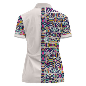 African Ndebele Art Patterns Women Polo Shirt Beige Half Style