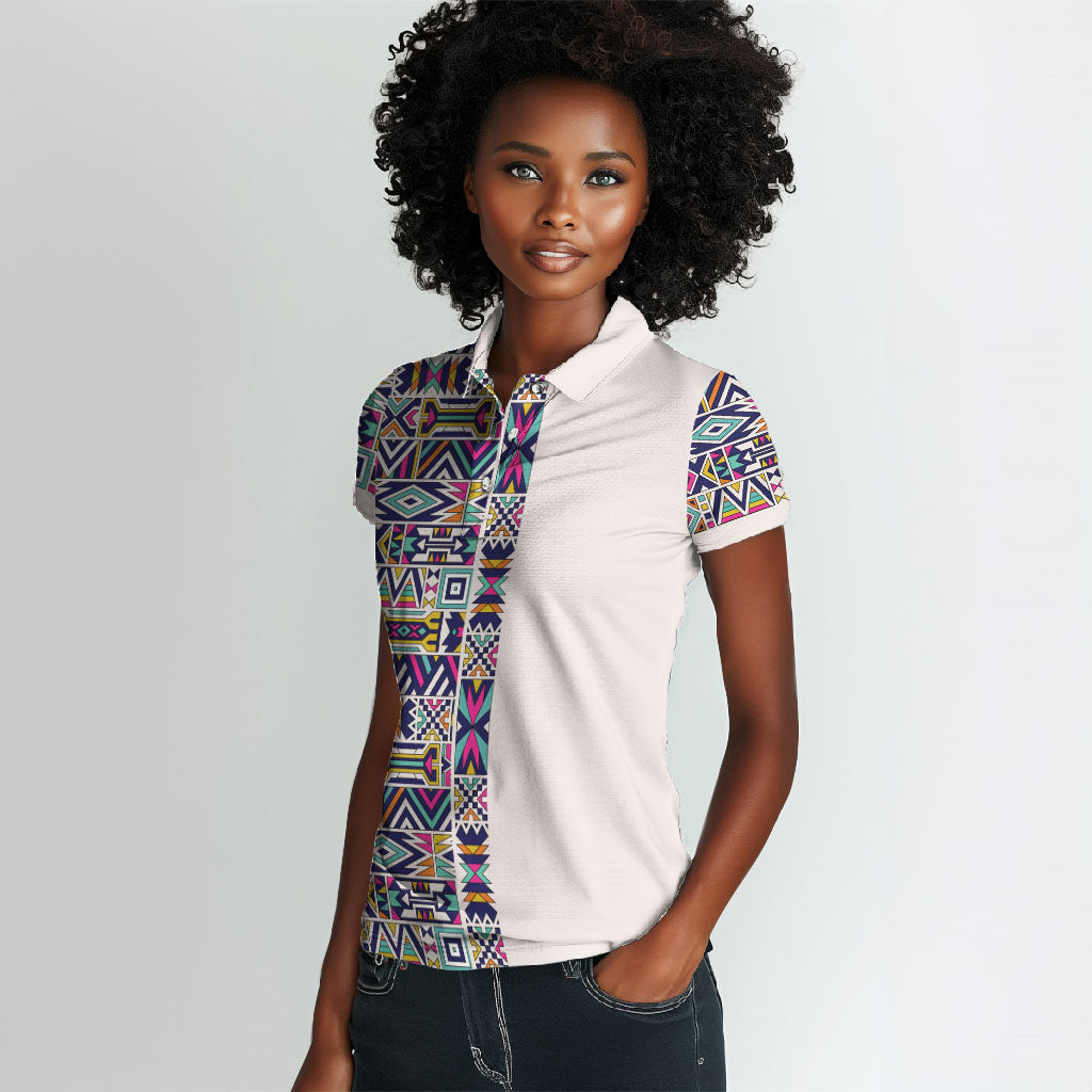 African Ndebele Art Patterns Women Polo Shirt Beige Half Style