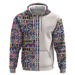 African Ndebele Art Patterns Zip Hoodie Beige Half Style