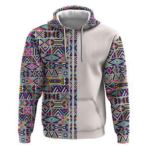 African Ndebele Art Patterns Zip Hoodie Beige Half Style