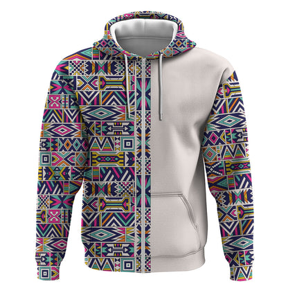 African Ndebele Art Patterns Zip Hoodie Beige Half Style
