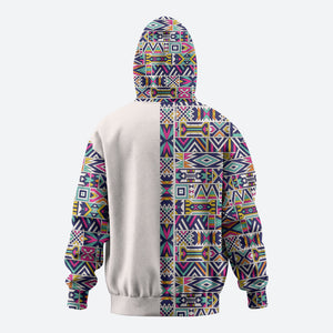African Ndebele Art Patterns Zip Hoodie Beige Half Style