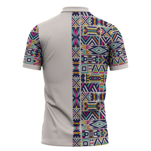 African Ndebele Art Patterns Zipper Polo Shirt Beige Half Style