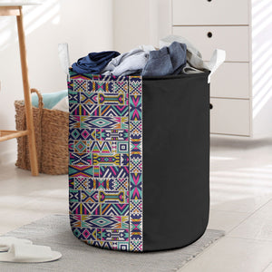 African Ndebele Art Patterns Laundry Basket Black Half Style