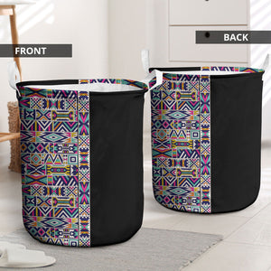 African Ndebele Art Patterns Laundry Basket Black Half Style