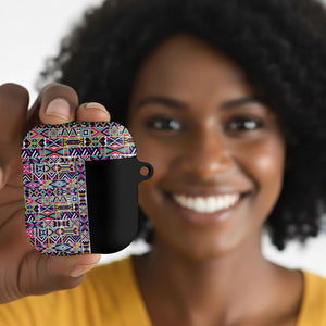 African Ndebele Art Patterns AirPods Case Black Half Style