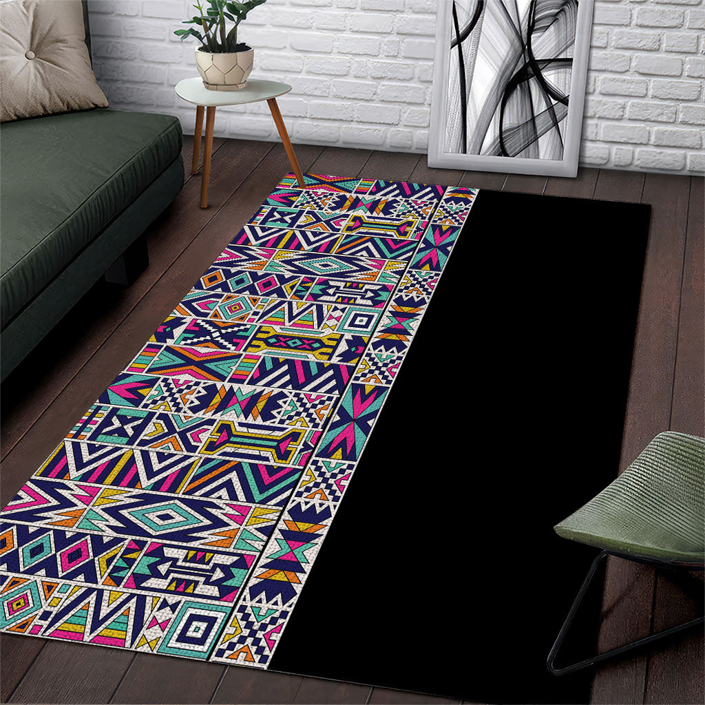 African Ndebele Art Patterns Area Rug Black Half Style