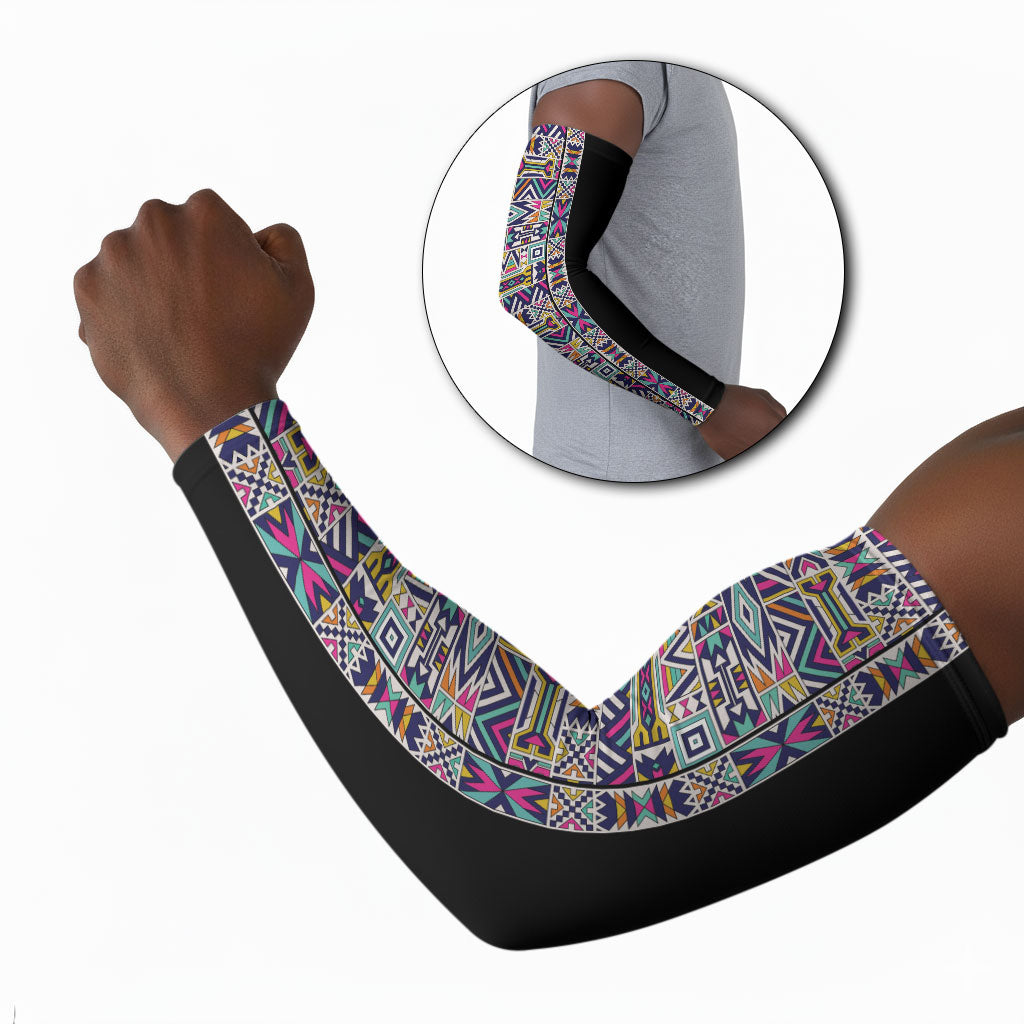 African Ndebele Art Patterns Arm Sleeves Black Half Style