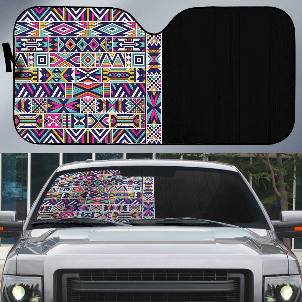 African Ndebele Art Patterns Auto Sun Shade Black Half Style