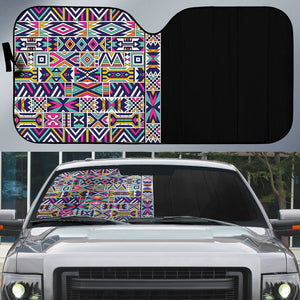 African Ndebele Art Patterns Auto Sun Shade Black Half Style