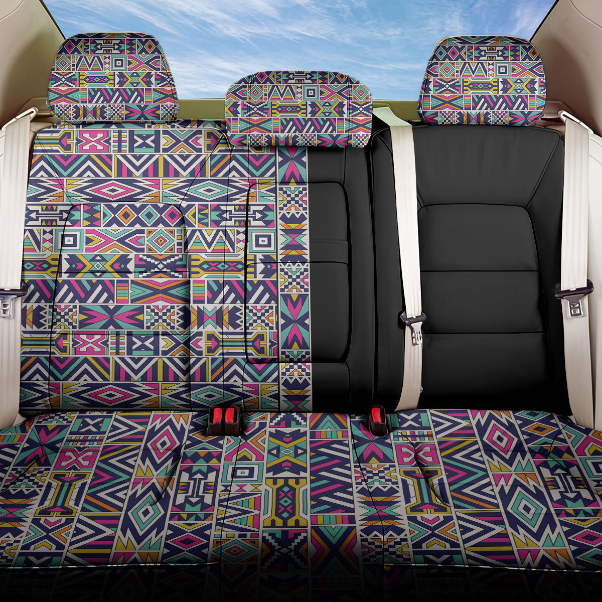 African Ndebele Art Patterns Back Car Seat Cover Black Half Style