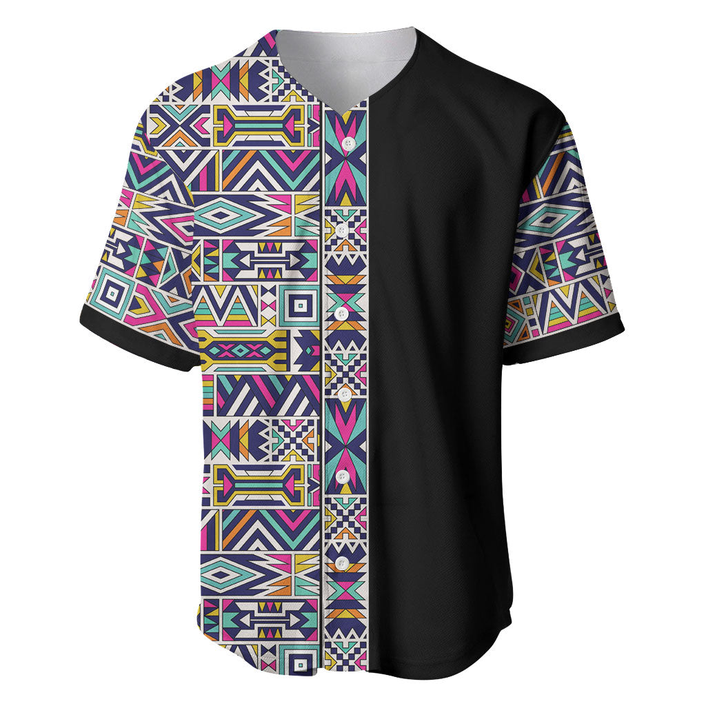 African Ndebele Art Patterns Baseball Jersey Black Half Style