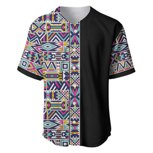 African Ndebele Art Patterns Baseball Jersey Black Half Style