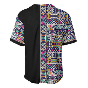 African Ndebele Art Patterns Baseball Jersey Black Half Style