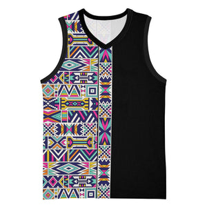 African Ndebele Art Patterns Basketball Jersey Black Half Style