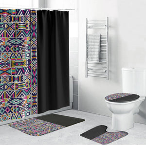 African Ndebele Art Patterns Bathroom Set Black Half Style