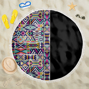 African Ndebele Art Patterns Beach Blanket Black Half Style