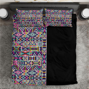 African Ndebele Art Patterns Bedding Set Black Half Style