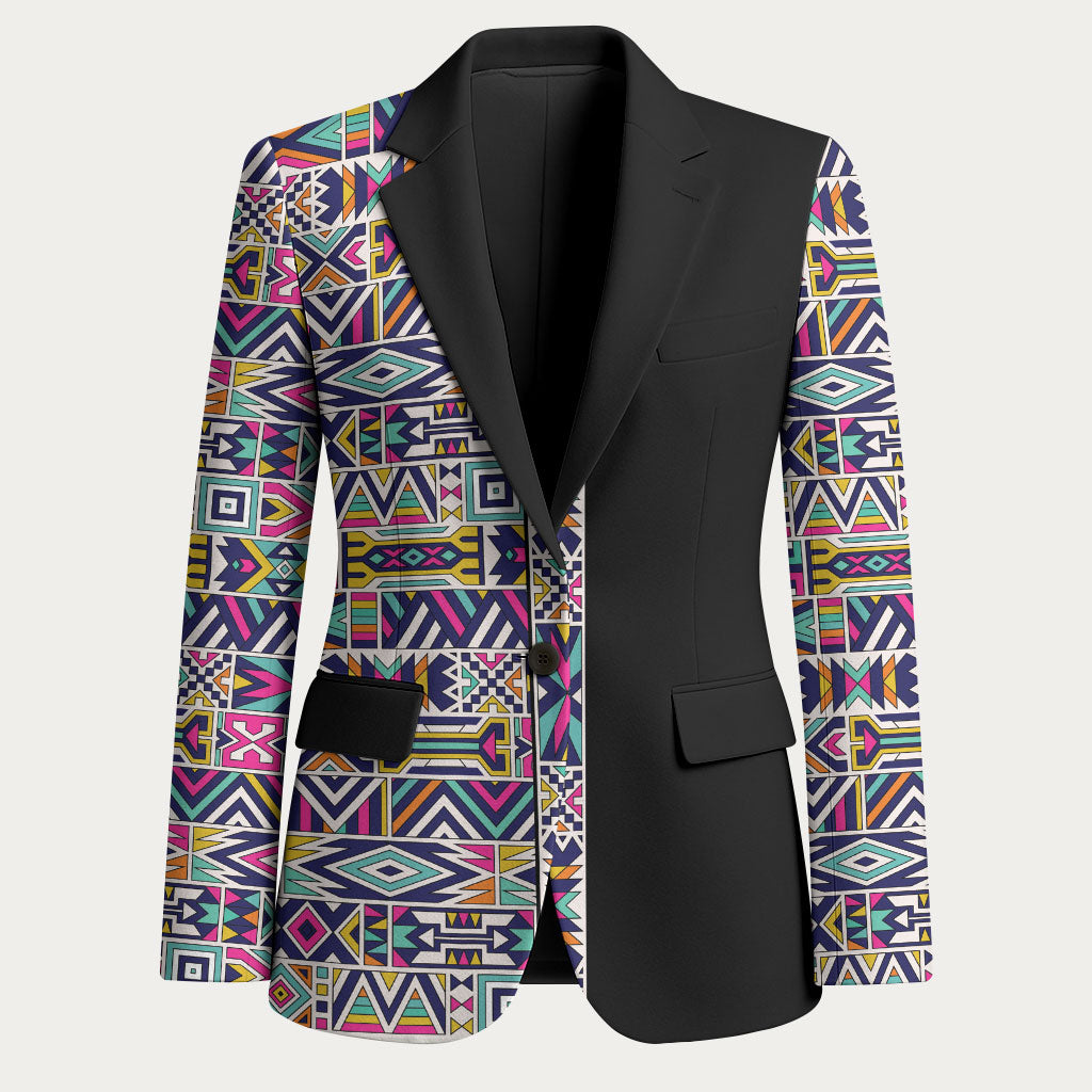 African Ndebele Art Patterns Blazer Black Half Style