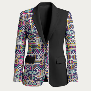 African Ndebele Art Patterns Blazer Black Half Style