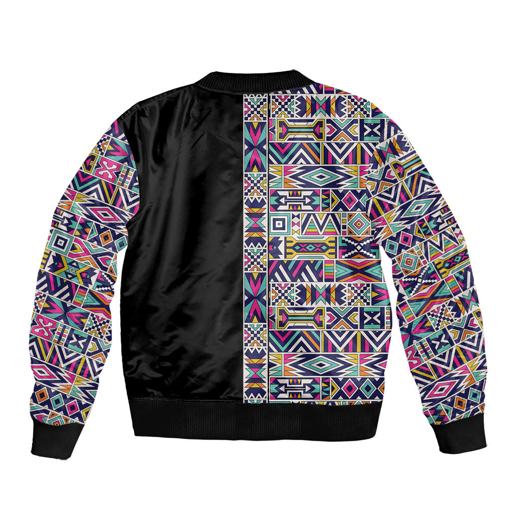 African Ndebele Art Patterns Bomber Jacket Black Half Style