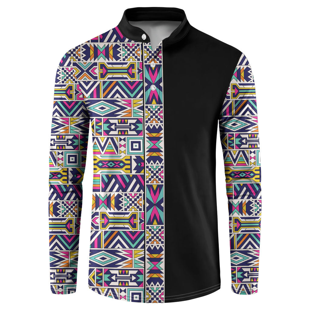 African Ndebele Art Patterns Button Sweatshirt Black Half Style