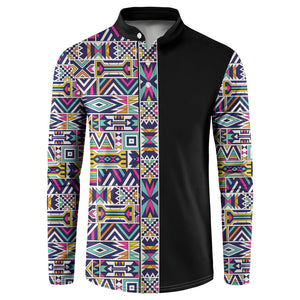 African Ndebele Art Patterns Button Sweatshirt Black Half Style