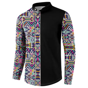 African Ndebele Art Patterns Button Sweatshirt Black Half Style