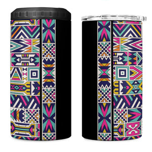 African Ndebele Art Patterns 4 in 1 Can Cooler Tumbler Black Half Style