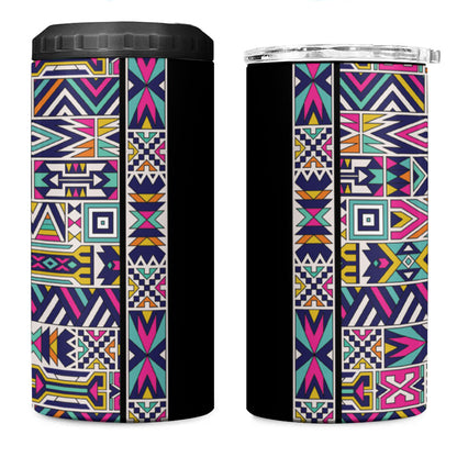 African Ndebele Art Patterns 4 in 1 Can Cooler Tumbler Black Half Style