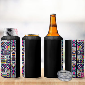 African Ndebele Art Patterns 4 in 1 Can Cooler Tumbler Black Half Style