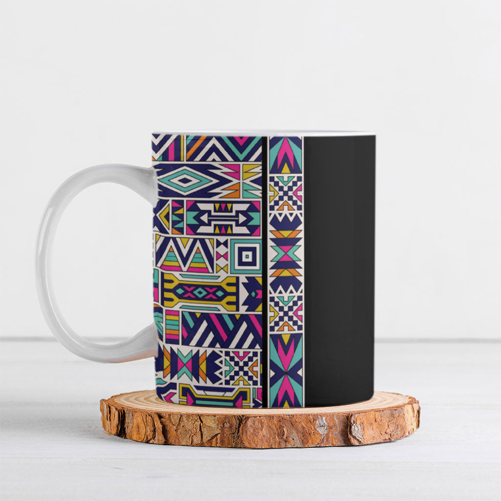 African Ndebele Art Patterns Ceramic Mug Black Half Style