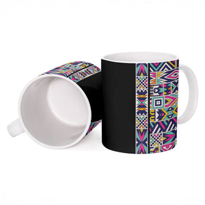 African Ndebele Art Patterns Ceramic Mug Black Half Style