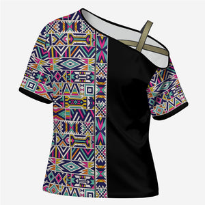 African Ndebele Art Patterns Cross Shoulder Shirt Black Half Style