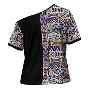 African Ndebele Art Patterns Cross Shoulder Shirt Black Half Style