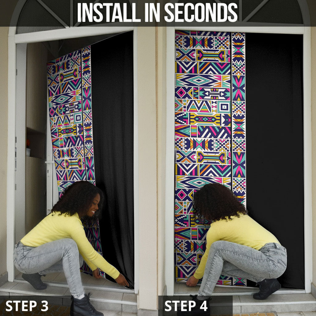 African Ndebele Art Patterns Door Cover Black Half Style