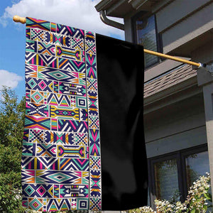 African Ndebele Art Patterns Garden Flag Black Half Style